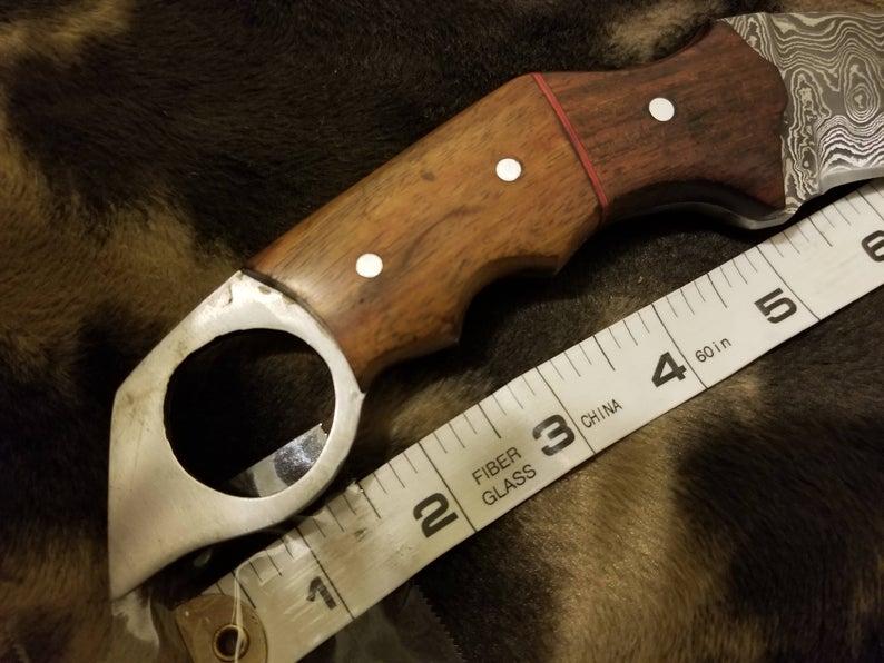 HS-845 Custom Handmade Damascus Karambit Knife Life Save Tool With Walnut Wood Handle