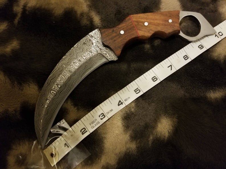 HS-845 Custom Handmade Damascus Karambit Knife Life Save Tool With Walnut Wood Handle