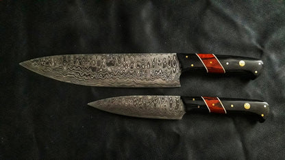 HS-216 Custom Handmade Damascus Kitchen-Chef Knives Set Lot Of Two Pecs With Wood Handle