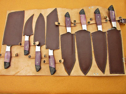 HS-214  Custom Handmade Damascus Kitchen-Chef Knives Set Lot Of 8 Pecs With Bone Handle