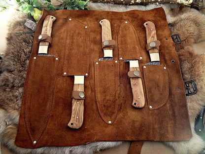 HS-222 Custom Handmade Damascus Kitchen-Chef Knives Set Lot Of 5 Pecs With Wood Handle