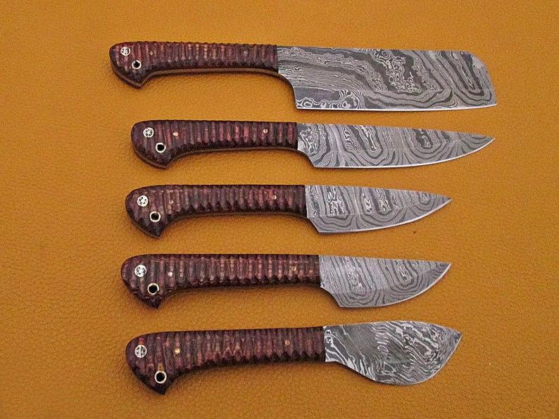 HS-221 Custom Handmade Damascus Kitchen-Chef Knives Set Lot Of 5 Pecs With Wood Handle