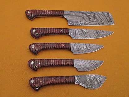 HS-221 Custom Handmade Damascus Kitchen-Chef Knives Set Lot Of 5 Pecs With Wood Handle