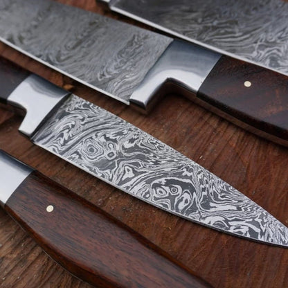 HS-217 Custom Handmade Damascus Kitchen-Chef Knives Set Lot Of 5 Pecs With Wood Handle