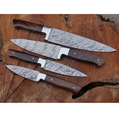 HS-217 Custom Handmade Damascus Kitchen-Chef Knives Set Lot Of 5 Pecs With Wood Handle