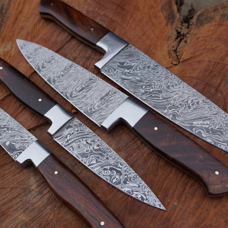 HS-217 Custom Handmade Damascus Kitchen-Chef Knives Set Lot Of 5 Pecs With Wood Handle