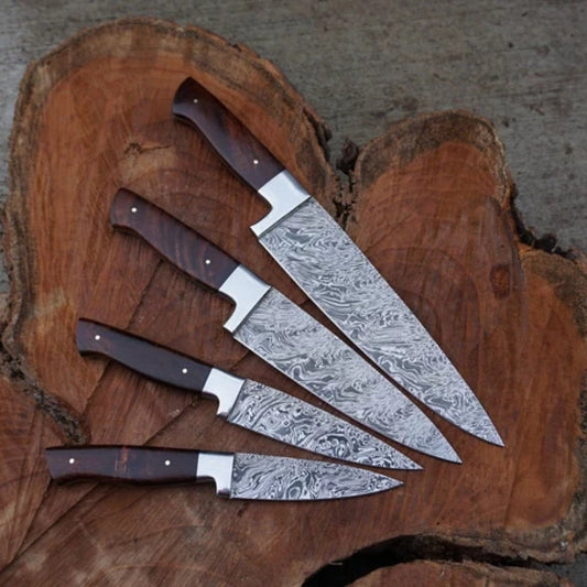 HS-217 Custom Handmade Damascus Kitchen-Chef Knives Set Lot Of 5 Pecs With Wood Handle