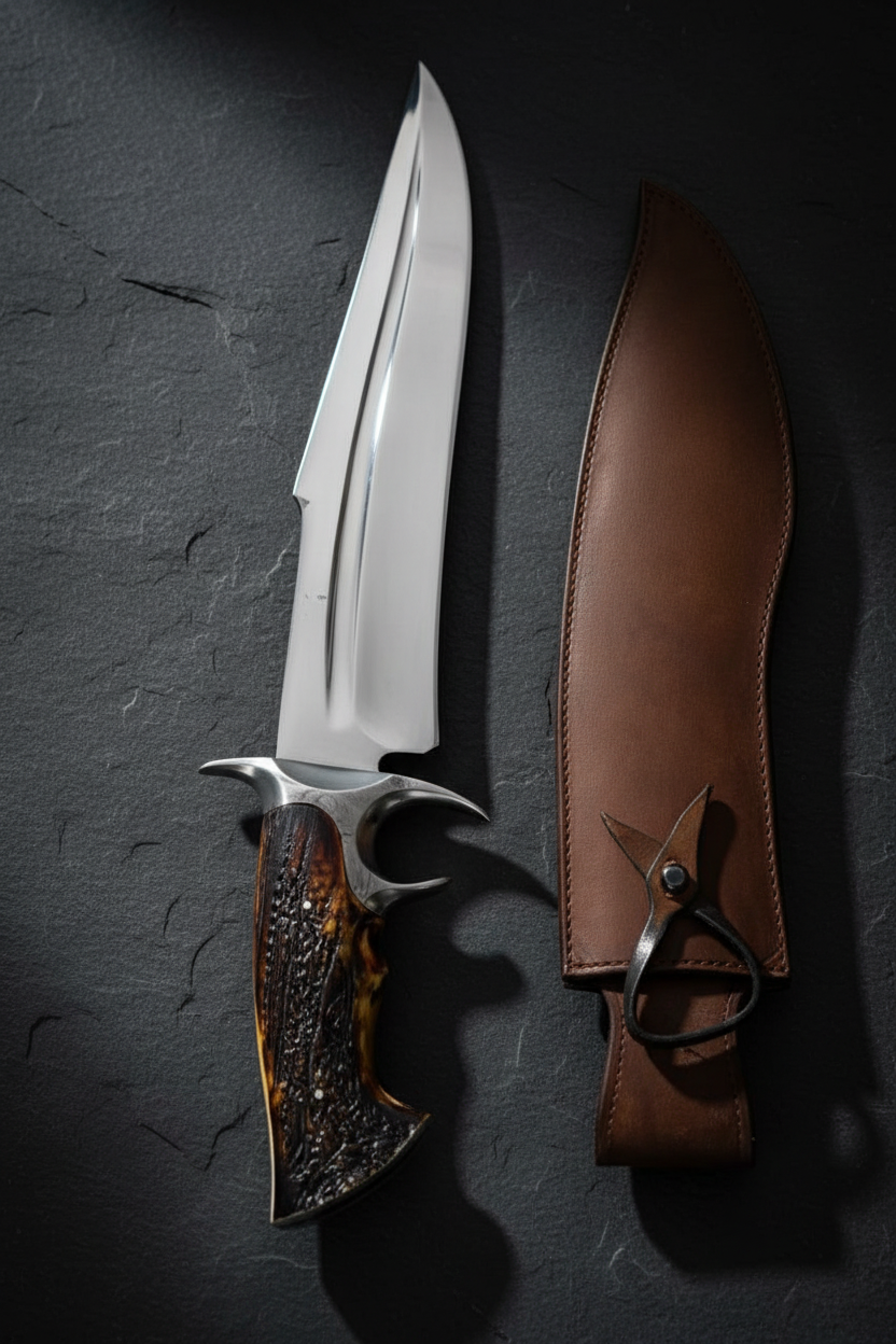 Bowie knife vertical shot on slate background
