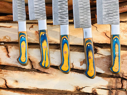 HS-153 Custom handmade Damascus chef set’ kitchen knives ‘ gift for him beautiful gift for husband