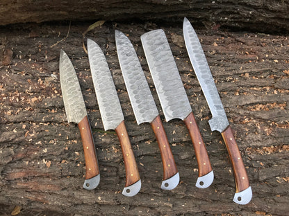 HS-151 Custom handmade Damascus forged blade kitchen chef knives set best anniversary gift .