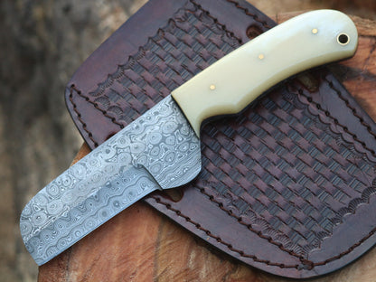HS-995 Custom handmade Damascus cowboy bull cutter knife bone handle gift for cowgirl gift for husband