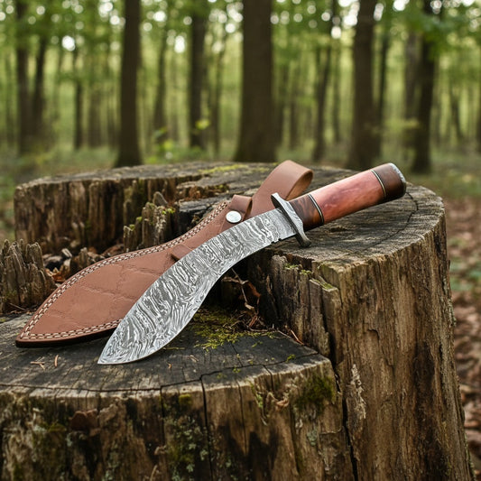 Colour Camel Bone Handle Damascus Kukri Knife — Rose Bone, Brass Bolster | HS-869 HS Knives Store