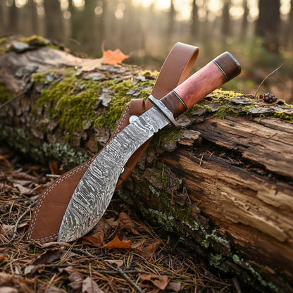 Colour Camel Bone Handle Damascus Kukri Knife — Rose Bone, Brass Bolster | HS-869 HS Knives Store