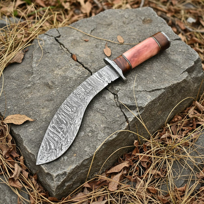 Colour Camel Bone Handle Damascus Kukri Knife — Rose Bone, Brass Bolster | HS-869 HS Knives Store