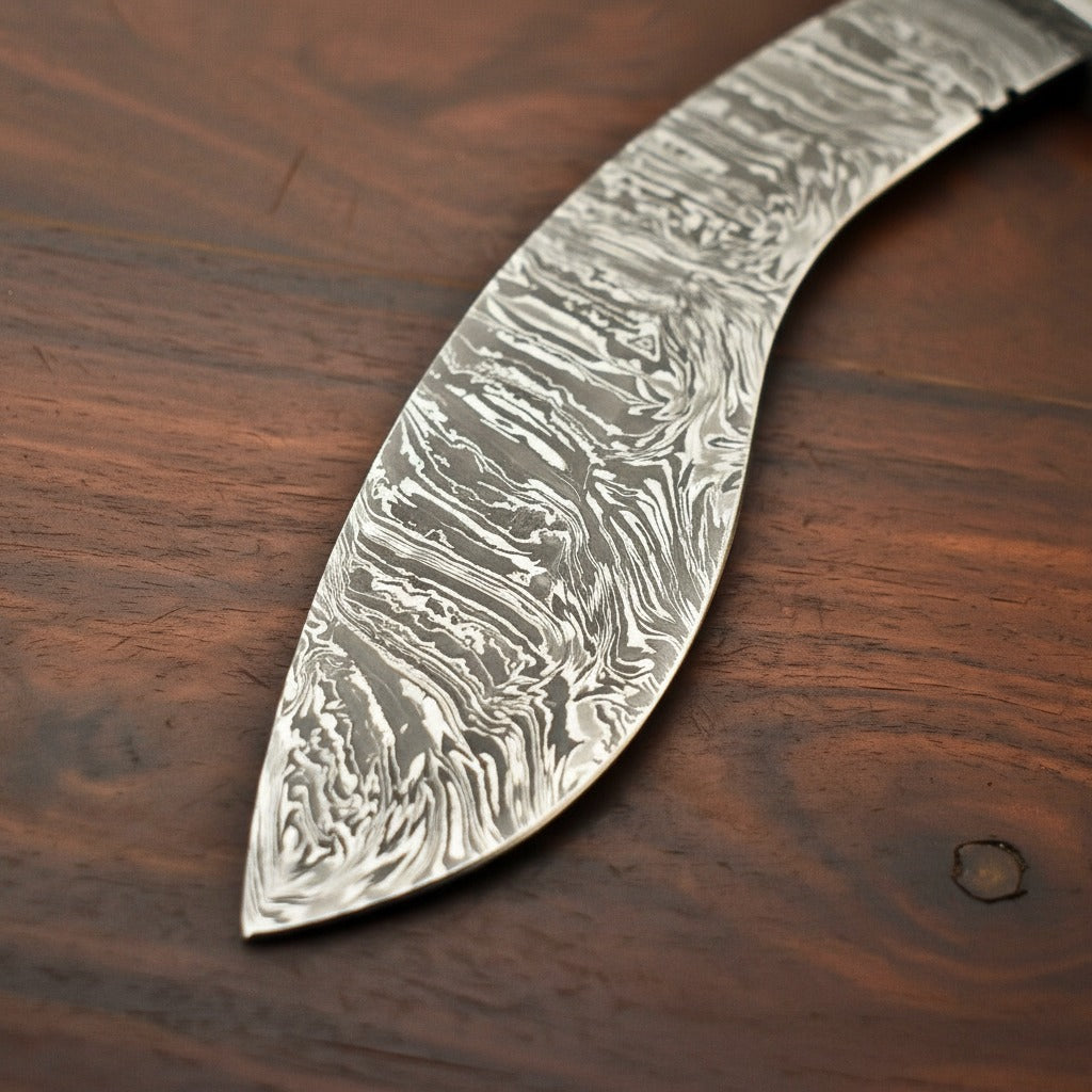 Colour Camel Bone Handle Damascus Kukri Knife — Rose Bone, Brass Bolster | HS-869 HS Knives Store
