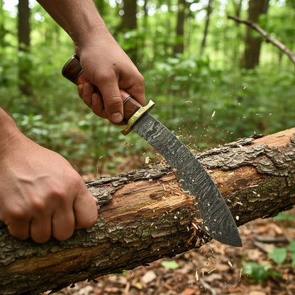 Colour Camel Bone Handle Damascus Kukri Knife — Rose Bone, Brass Bolster | HS-869 HS Knives Store