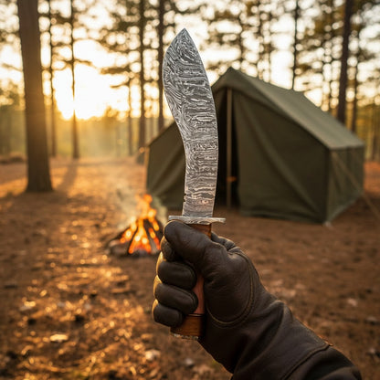 Colour Camel Bone Handle Damascus Kukri Knife — Rose Bone, Brass Bolster | HS-869 HS Knives Store