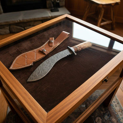 Natural Camel Bone Handle Damascus Kukri Knife — Wood Spacer & Brass Bolster | HS-870 HS Knives Store