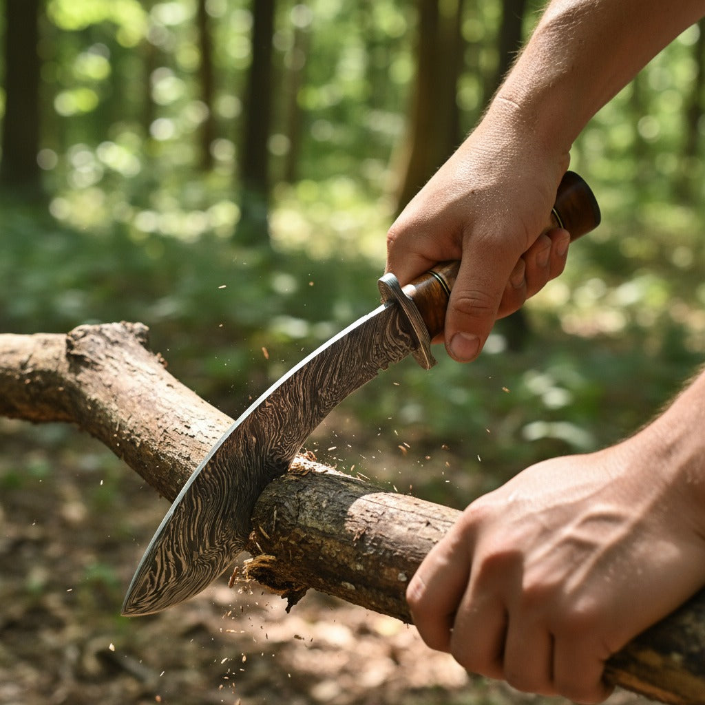 Natural Camel Bone Handle Damascus Kukri Knife — Wood Spacer & Brass Bolster | HS-870 HS Knives Store