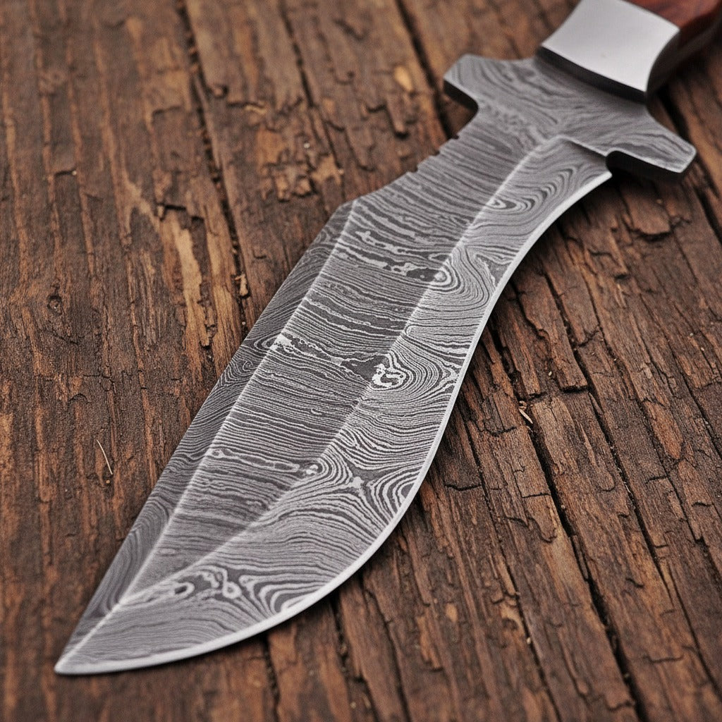 12 Inch Hard Wood Handle Damascus Kukri Knife — Steel Bolsters & Brass Pins | HS-871 HS Knives Store