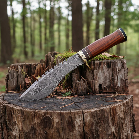 12 Inch Rosewood Handle Damascus Kukri Knife — Brass Bolster & Black Spacer | HS-872 HS Knives Store