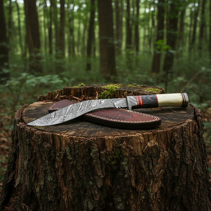 Handmade Damascus Kukri Knife with Wood & Camel Bone Handle – HS-883