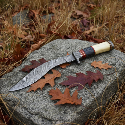 Handmade Damascus Kukri Knife with Wood & Camel Bone Handle – HS-883