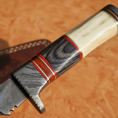 Handmade Damascus Kukri Knife with Wood & Camel Bone Handle – HS-883