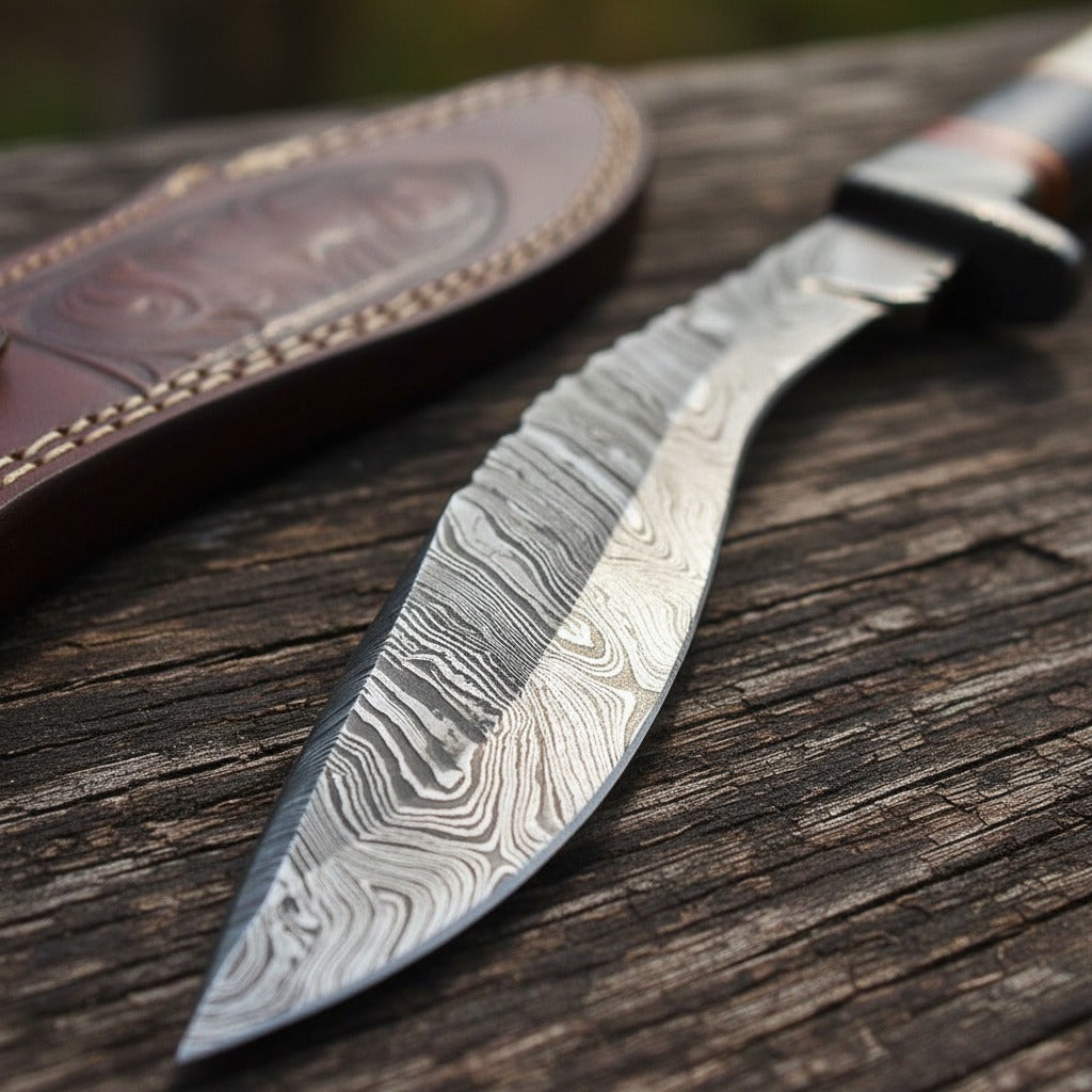Handmade Damascus Kukri Knife with Wood & Camel Bone Handle – HS-883