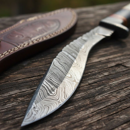 Handmade Damascus Kukri Knife with Wood & Camel Bone Handle – HS-883