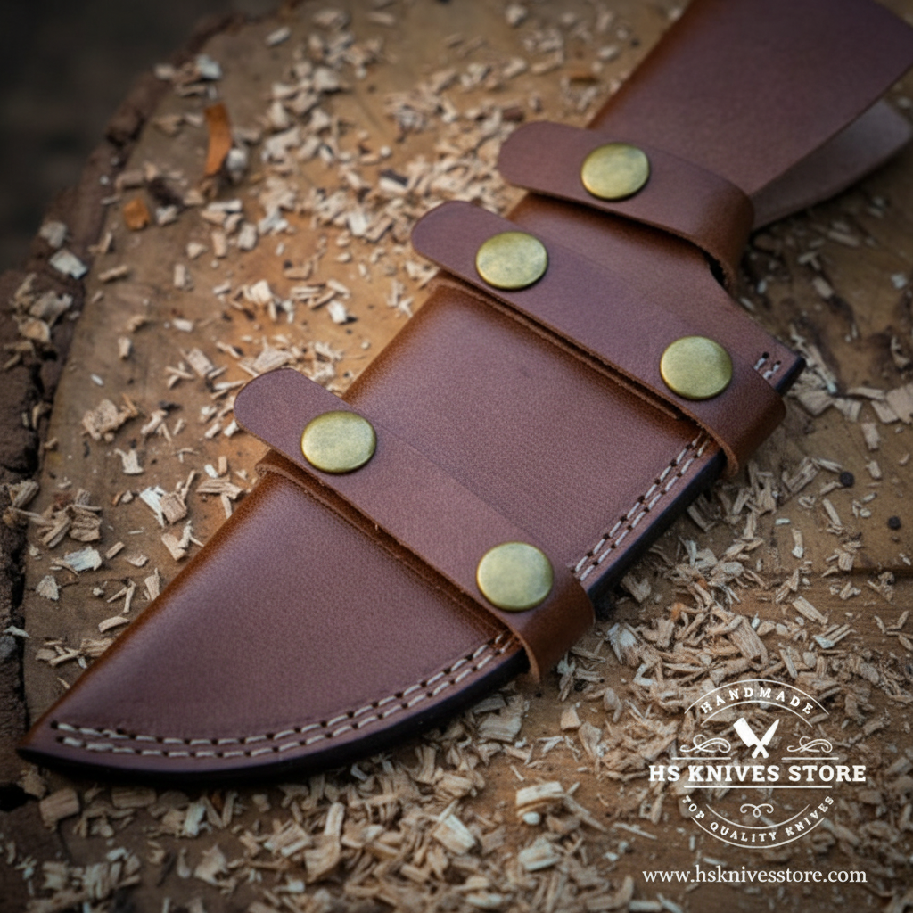 damascus-tracker-knife-leather-sheath-macro