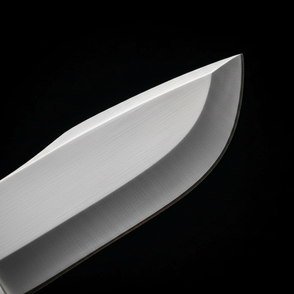 Macro D2 steel blade satin finish drop point tip clean grind bevel handmade Bowie knife