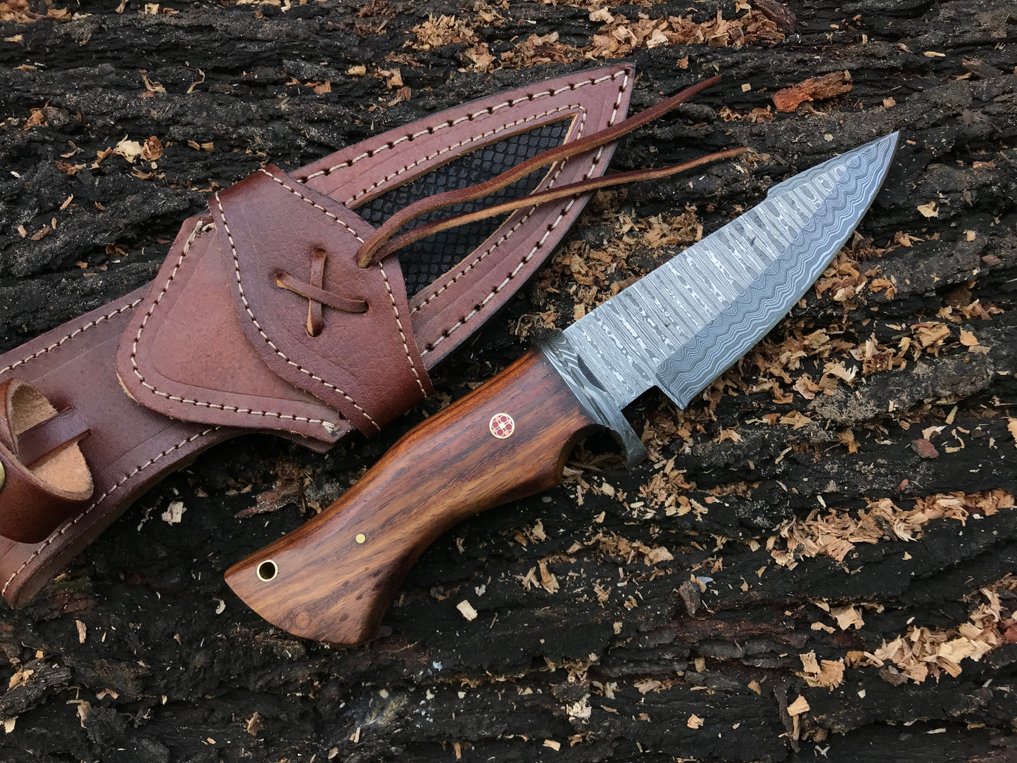 HS-392 Custom handmade Damascus steel bop cat knife wood handle gift for anniversary gift for him