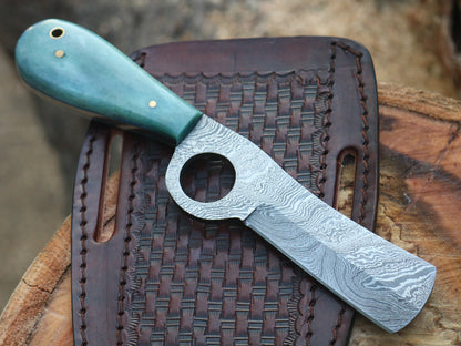 HS-997 Custom handmade Damascus Steel bull cutter knife bone handle gift for cowboy gift for Friend