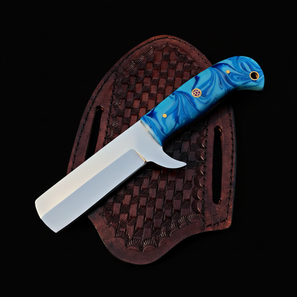 d2-steel-bull-cutter-knife-blue-swirl-resin-handle-studio-black-background