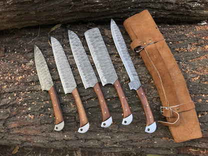 HS-151 Custom handmade Damascus forged blade kitchen chef knives set best anniversary gift .