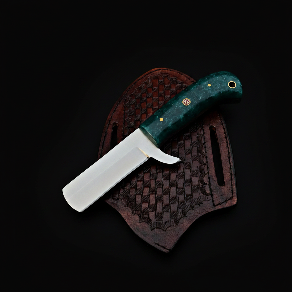d2-steel-bull-cutter-knife-teal-green-resin-handle-studio-black-background