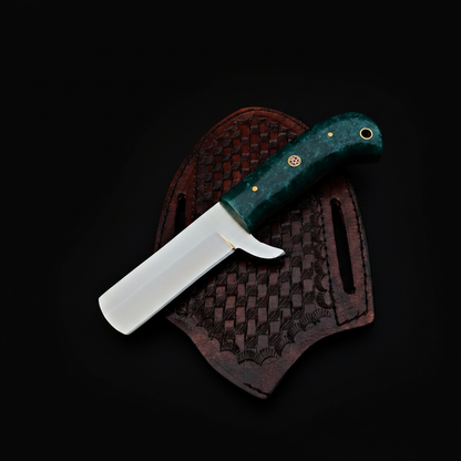 d2-steel-bull-cutter-knife-teal-green-resin-handle-studio-black-background