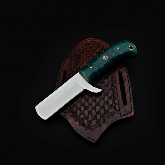 d2-steel-bull-cutter-knife-teal-green-resin-handle-studio-black-background