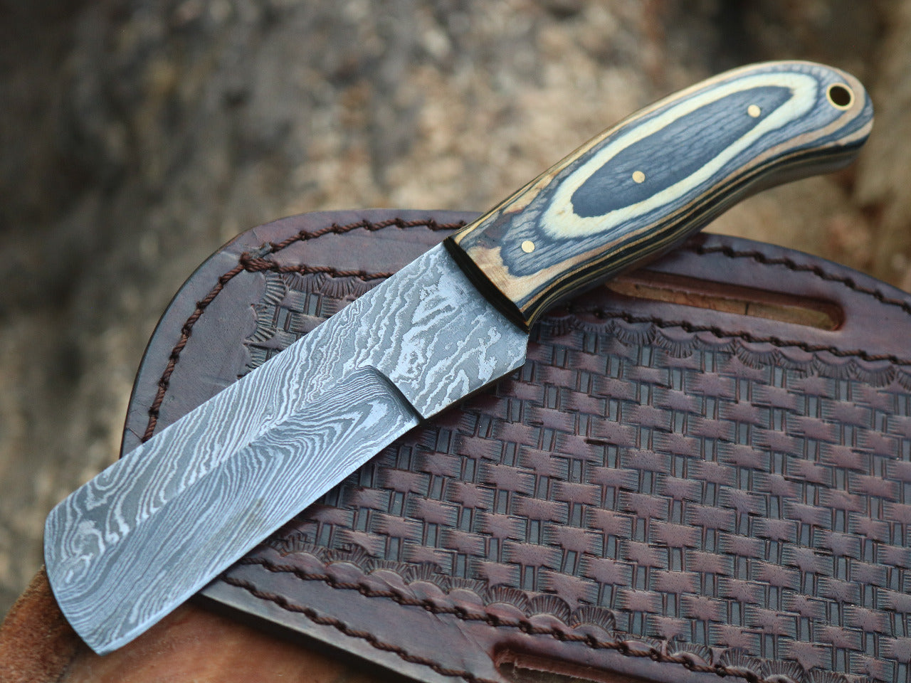 HS-996 Custom handmade Damascus Cowboy bull cutter knife hard wood handle gift for boyfriend gift for husband