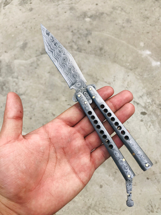 HS-1142 | Custom Handmade Full Damascus Balisong butterfly Knife Best Christmas Gifts 🎁
