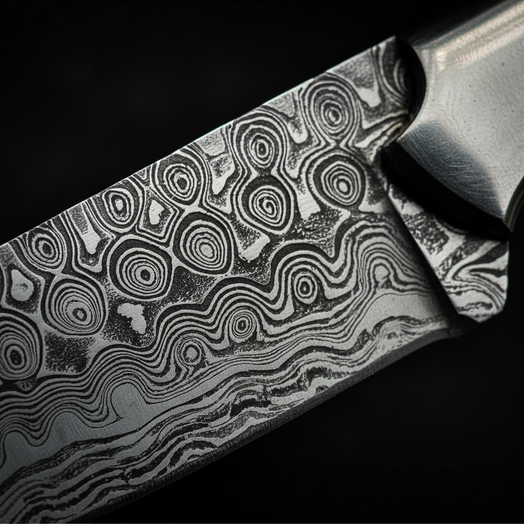 damascus-steel-raindrop-pattern-macro-bull-cutter-blade-detail
