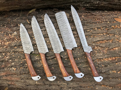 HS-151 Custom handmade Damascus forged blade kitchen chef knives set best anniversary gift .