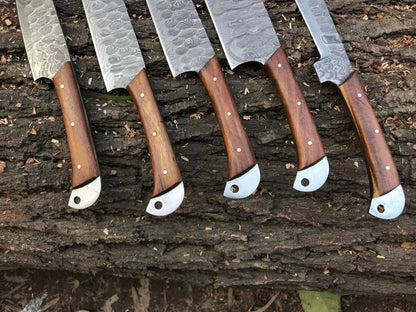 HS-151 Custom handmade Damascus forged blade kitchen chef knives set best anniversary gift .