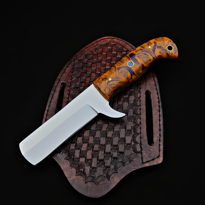 Handmade D2 Steel Bull Cutter Knife – Resin Handle with Leather Sheath