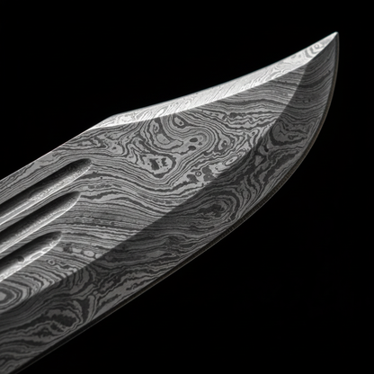 Macro Damascus steel blade wave pattern acid etched layers handmade Bowie knife