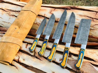 HS-153 Custom handmade Damascus chef set’ kitchen knives ‘ gift for him beautiful gift for husband
