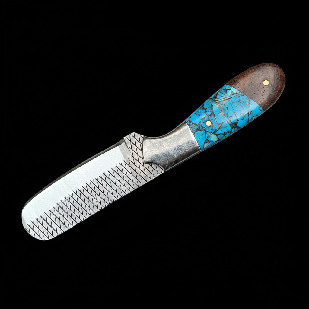 handmade-rasp-file-steel-bull-cutter-knife-turquoise-handle-black-background-right