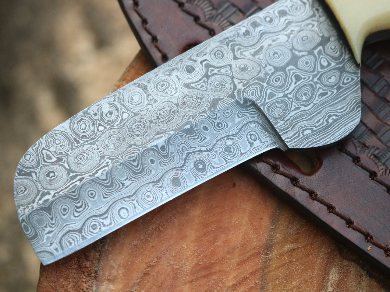 HS-995 Custom handmade Damascus cowboy bull cutter knife bone handle gift for cowgirl gift for husband