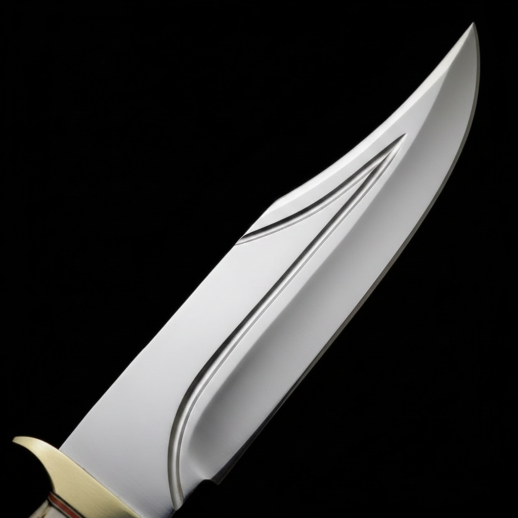 Macro D2 steel blade polished mirror bevel twin fuller grooves clip point handmade Bowie knife